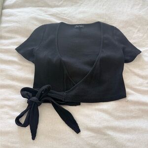 Black Wrap Crop Top - Women